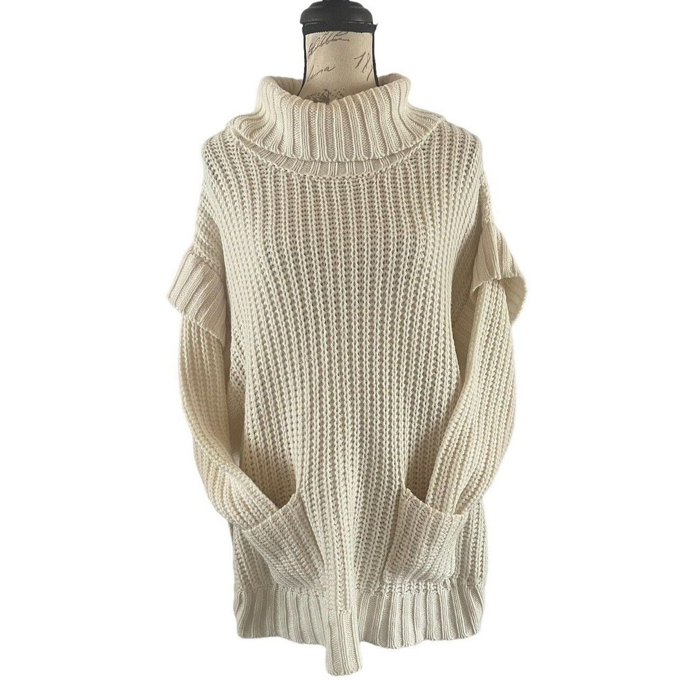 New Directions Tunic Sweater Sz PXL T-neck Long Sleeve Pockets Cream Off White